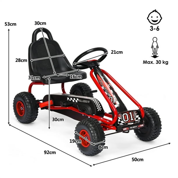 Costway Go kart de Pedales para Niños con 4 Ruedas Antideslizantes Asiento Envolvente y Freno de Mano Rojo 92 x 50 x 53 cm Costway Modern