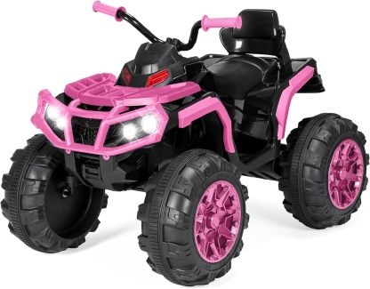 Best Choice Products 12V ATV eléctrico para niños de 4 ruedas con audio Bluetooth, velocidad máxima de 3.7 mph, neumáticos con banda de rodadura, faros LED, radio, color negro