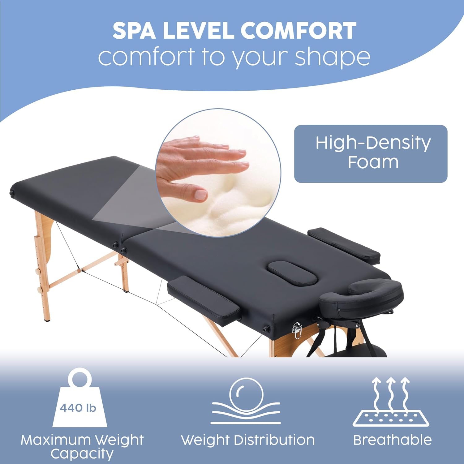 X-PROSS Cama Profesional para Tatuajes Plegable con Estuche y Altura Ajustable, Cama para SPA, Cama para Masajes Profesionales, Camilla Portátil para Fisioterapia y Quiropraxia - Negro