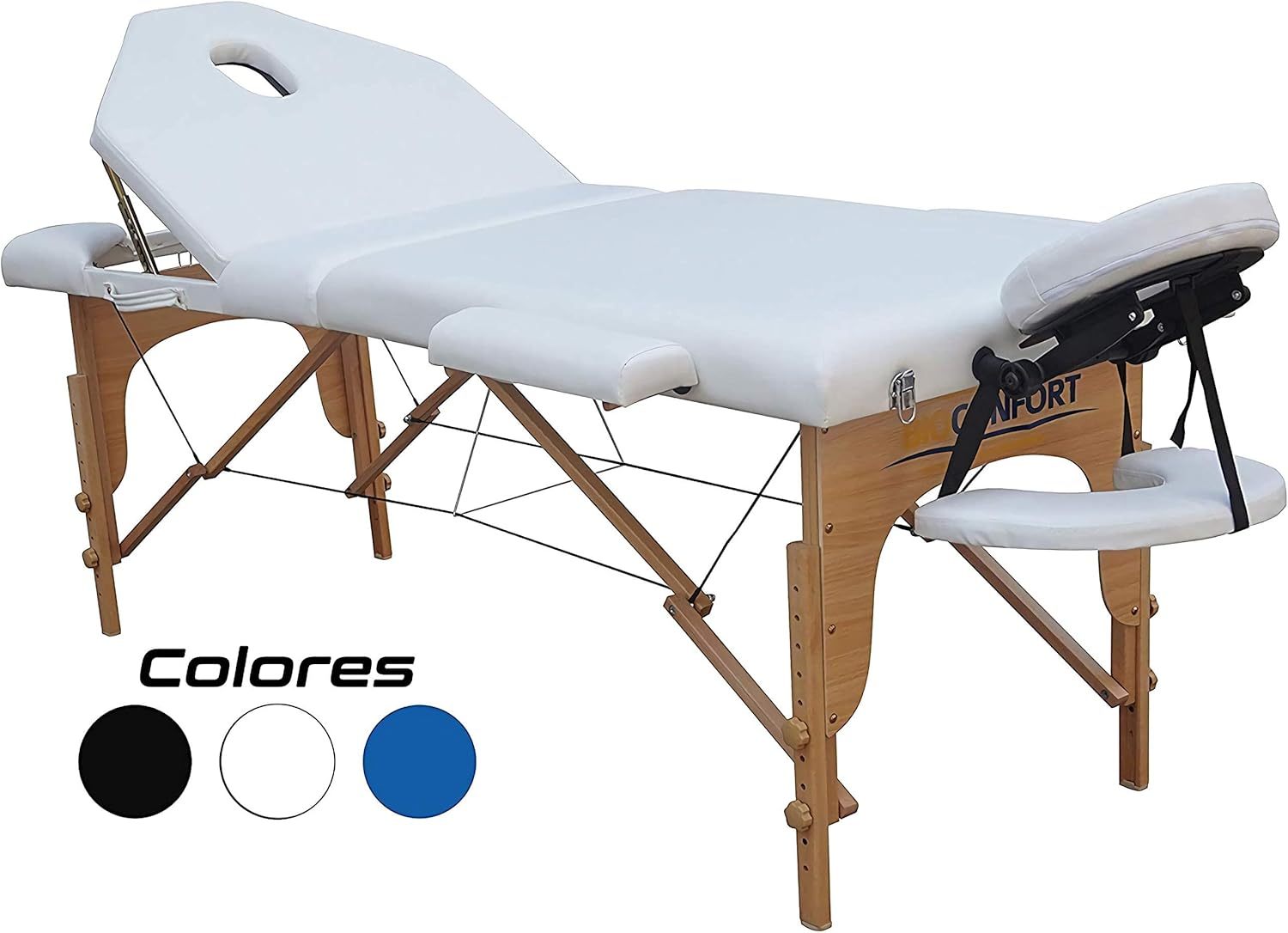 Nanofort Cama Masaje Camilla Spa Reclinable Ligera Estuche Portatil Profesional Mesa de Masaje Cabecera Portabrazos Fisioterapia Tatuaje Tattoo (Blanco)