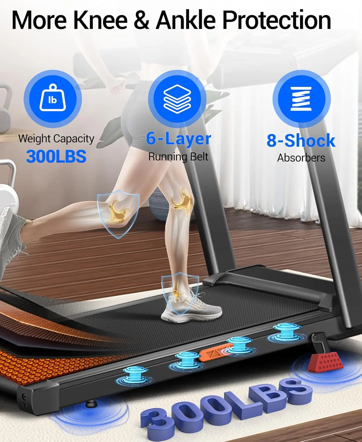 Cinta de correr plegable inclinada, 0,6-7 MPH para el hogar, cintas de correr de 3,0 HP, pantallas, almohadilla para caminar portátil con asa, capacidad de 300 libras.