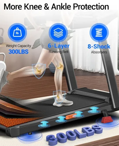 Cinta de correr plegable inclinada, 0,6-7 MPH para el hogar, cintas de correr de 3,0 HP, pantallas, almohadilla para caminar portátil con asa, capacidad de 300 libras.