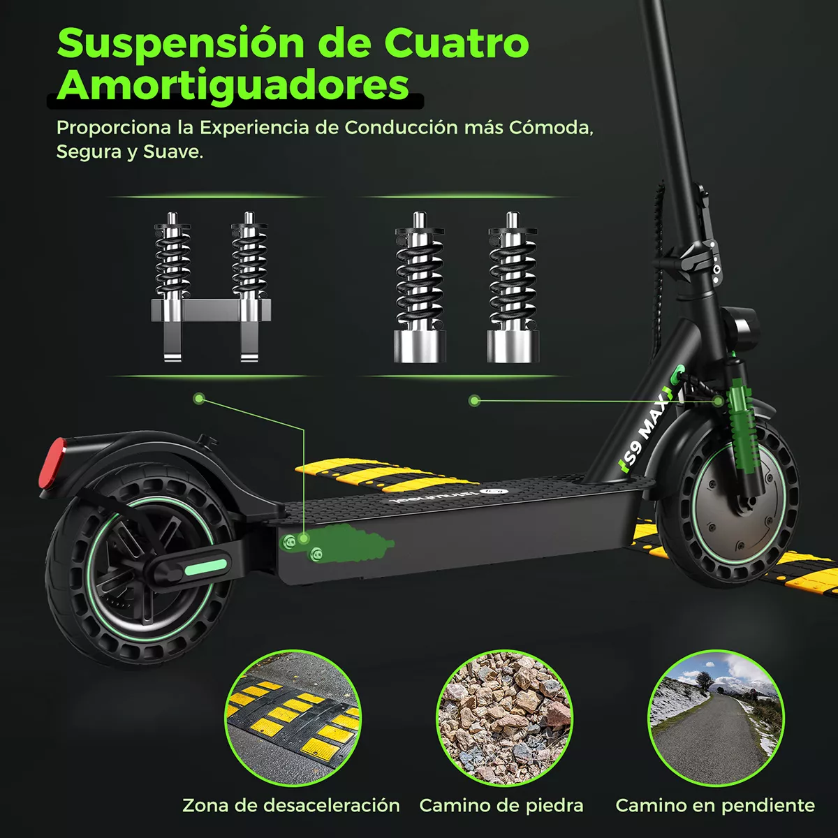 Scooter eléctrico iscooter S9PRO 800W 30 Km/h 7.8 Ah plegable con led negro