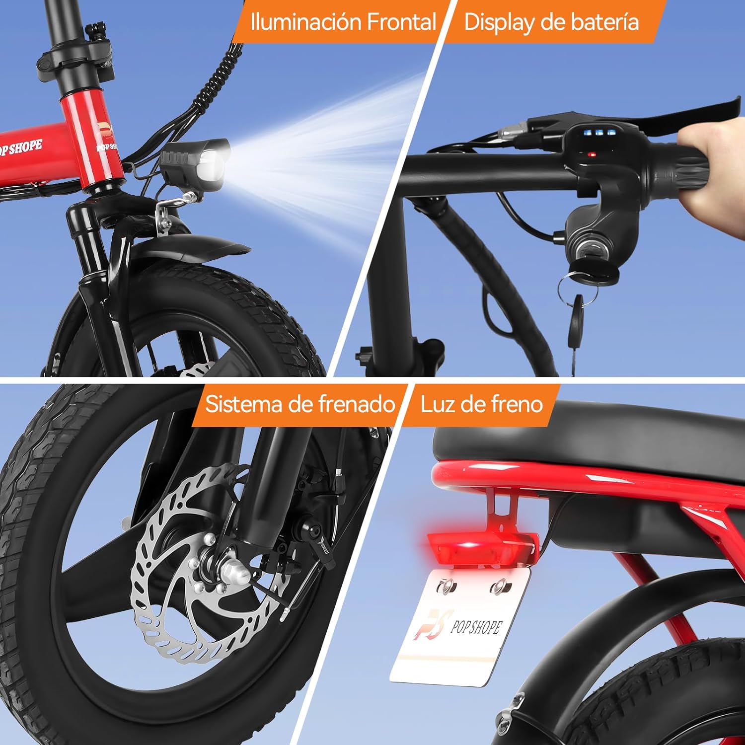 Pop Shope S6 Bicicleta Eléctrica Plegable para Adultos, Velocidad Máxima 35KM/H, Potencia Máxima del Motor 750W, Autonomía 35KM, Batería 48V/10.4AH
