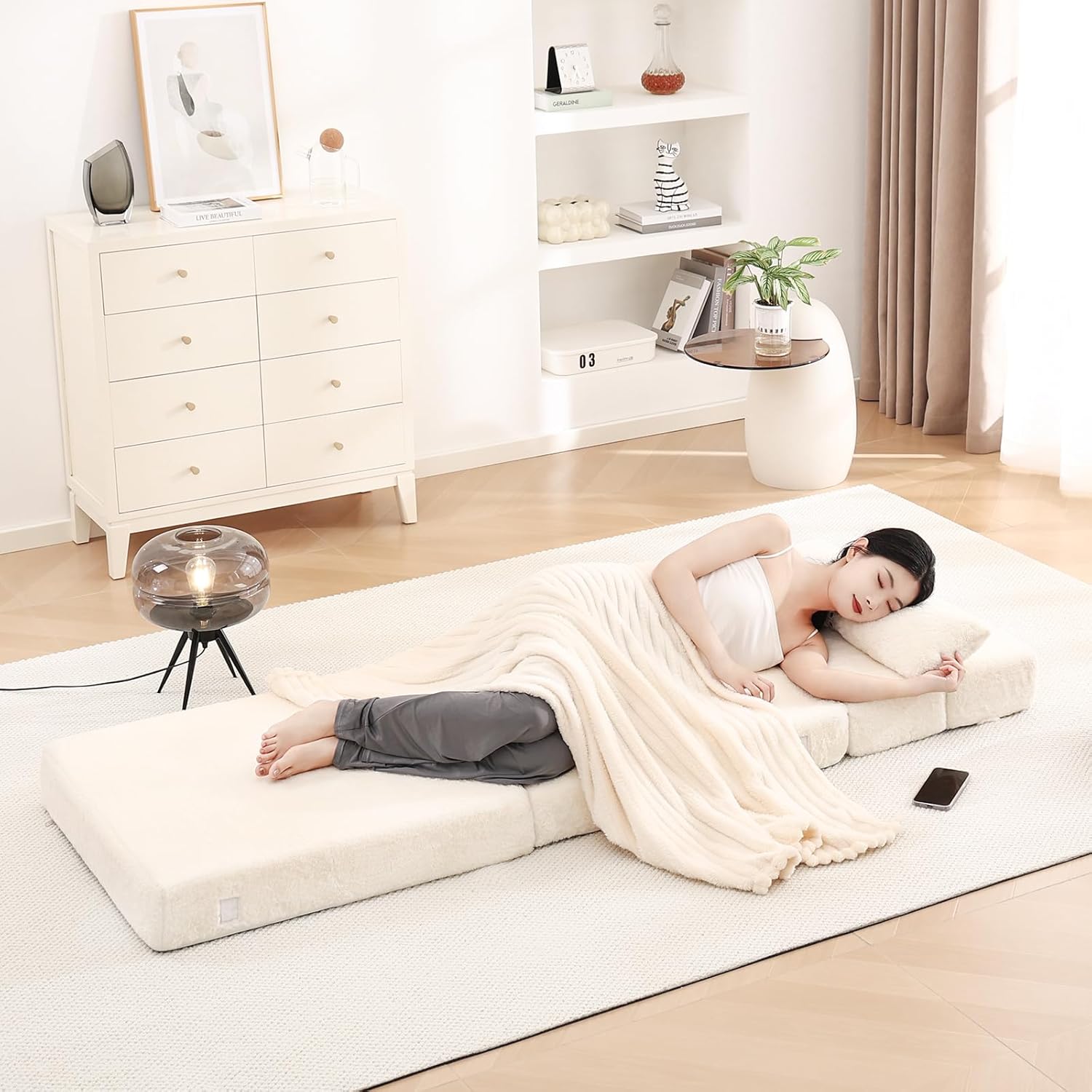 Tiita - Sillón de futón, tamaño individual, sofá cama plegable con almohada, colchón de piso y futón para sala de estar, recámara, uso de invitados, departamento