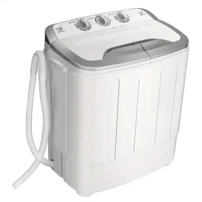 Costway Lavadora Portátil Semi-Automática de 13lbs con Doble Tambor - Diseño Compacto y Ahorra Espacio con Bomba de Drenaje Integrada, Acabado en Gris, Ideal para Cargas Pequeñas, Apartamentos y Camping - Fácil de Operar y Eficiente en Energía