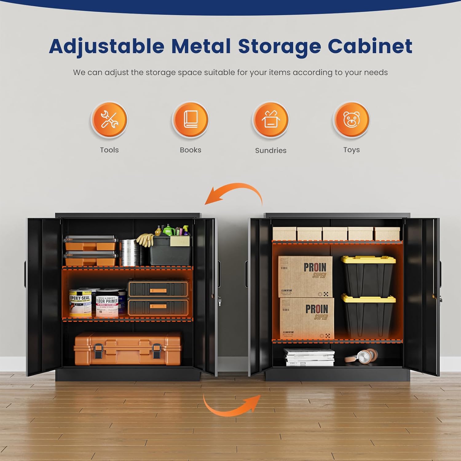 Yizosh - Gabinete de almacenamiento de metal con 2 puertas y 5 estantes ajustables, archivador de acero de 71 pulgadas, gabinetes de herramientas de bloqueo para oficina, hogar, cochera, gimnasio,