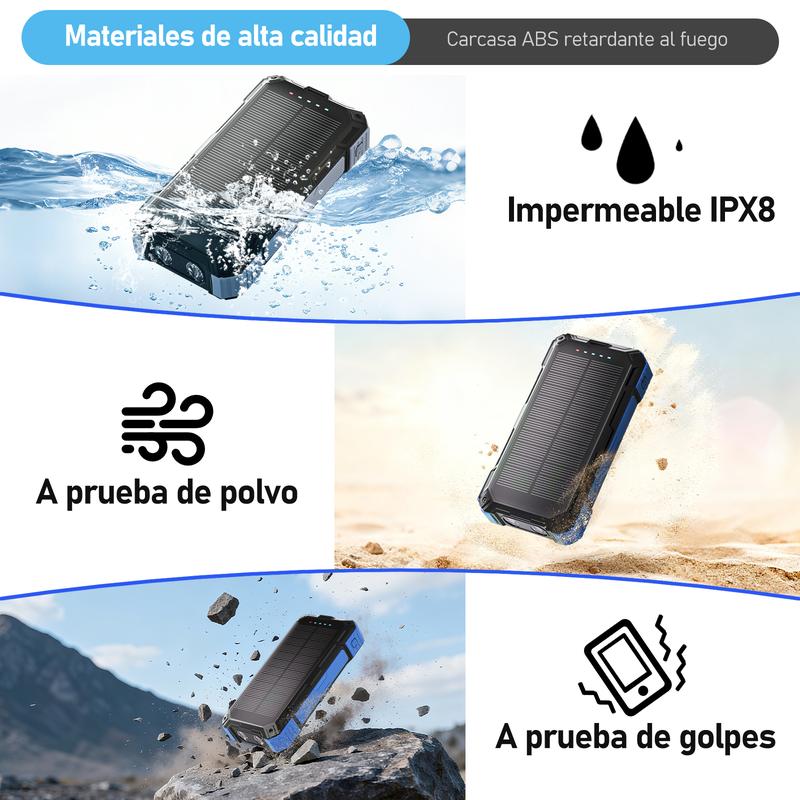 49800mAh Banco de energía solar portátil con carga rápida de 22.5W y carga inalámbrica de 15W, 4 cables integrados, 6 salidas y 2 entradas. Potente y versátil, ideal para viajes, campamentos y emergencias. banco de energía solar, energía portátil, tecnolo