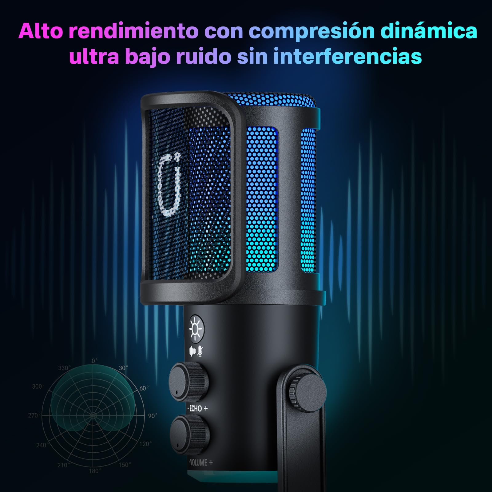 【Audífonos gratis】Micrófono JYX U-120 RGB para Gaming y Streaming con Auriculares – Cancelación de Ruido, Sonido Premium, USB/Tipo-C, Diseño Ergonómico y Funcional