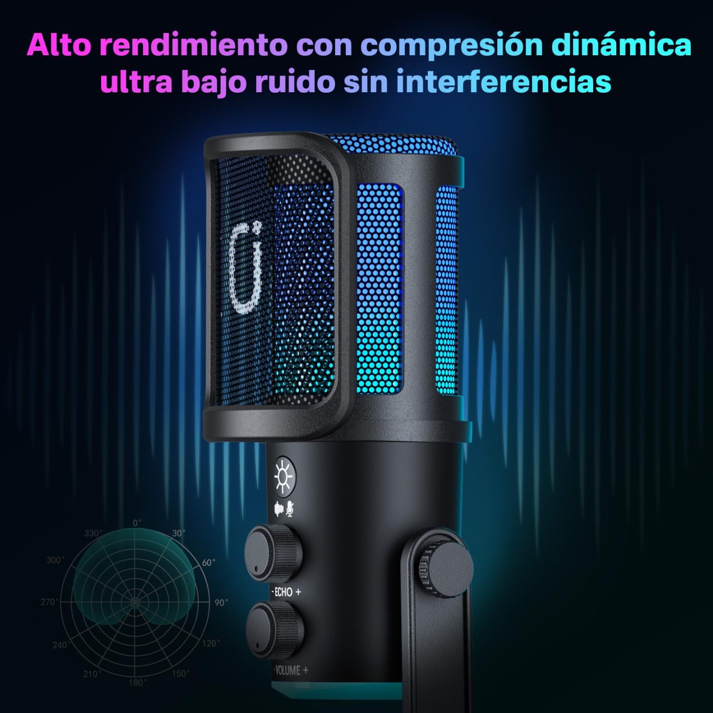 【Audífonos gratis】Micrófono JYX U-120 RGB para Gaming y Streaming con Auriculares – Cancelación de Ruido, Sonido Premium, USB/Tipo-C, Diseño Ergonómico y Funcional