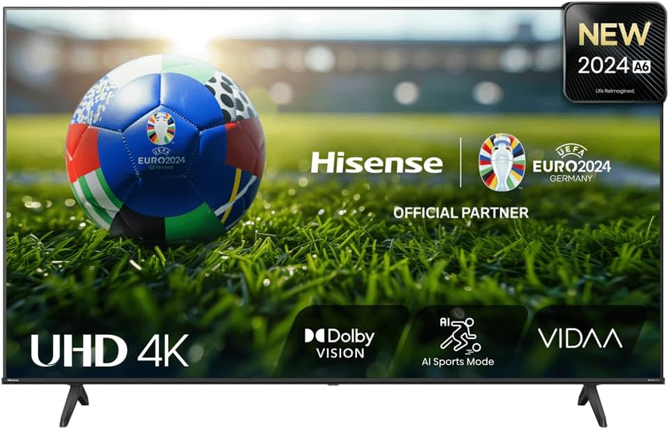 Hisense Pantalla UHD 4K de 43" 43A6NV, VIDAA Smart TV, 43 Pulgadas, Dolby Vision, Modo Juego Plus, DTS Virtual X, Control por Voz televisor, Doble Control de Volumen, (Nuevo 2024)