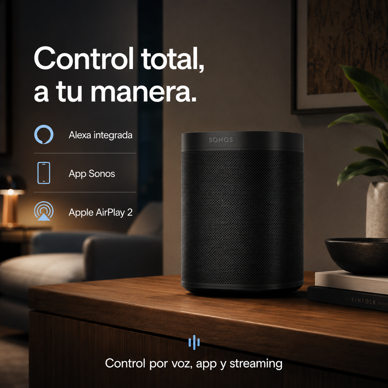 Bocina Inteligente Sonos One con Alexa, Wi-Fi, AirPlay 2, Trueplay y Sonido Estéreo