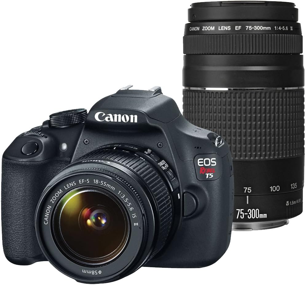 Canon EOS Rebel T5 Cámara réflex digital con EF-S 18-55mm IS II + EF 75-300mm f/4-5.6 III Bundle (reacondicionado)