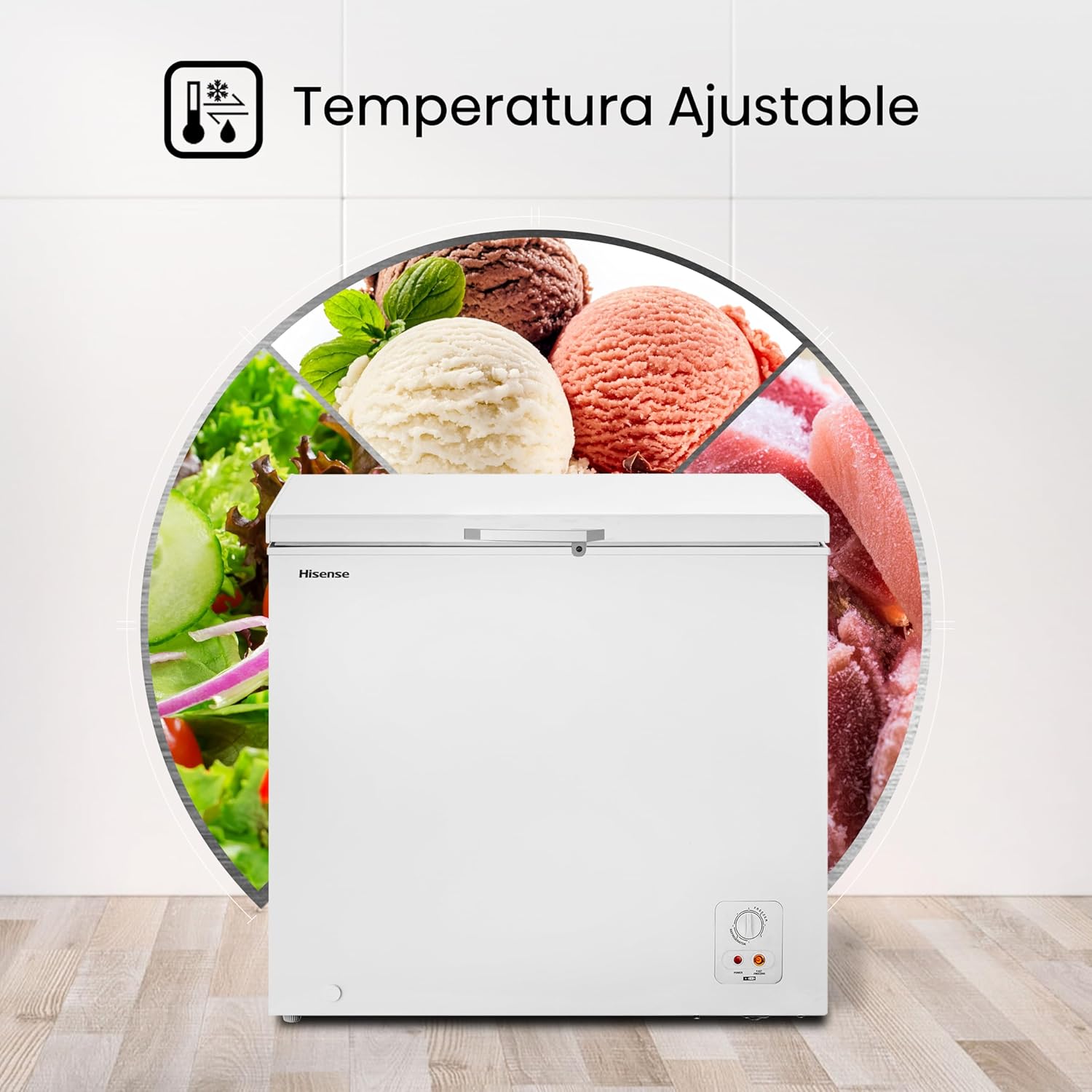 Hisense FC50D6AWX Congelador, 5 pies cúbicos, Temperatura ajustable, Fast Freeze, Cerradura de seguridad, 62x56x85cm(AnchoxLargoxAlto), Blanco