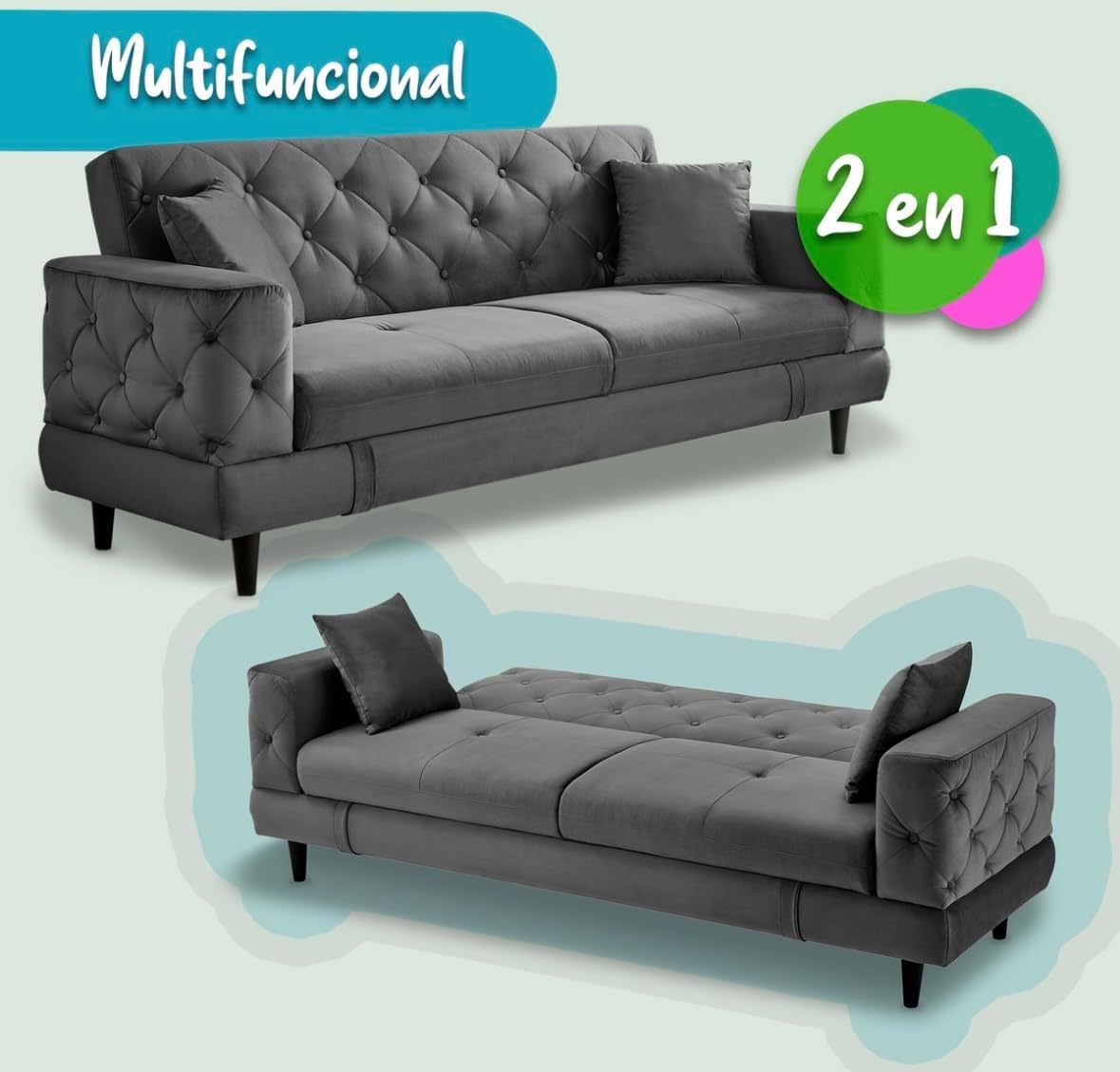 EKE Sofácama Sofa Cama Futón Sillón Sala Reclinable Moderno Minimalista Fresco Duradero Calidad Cojines