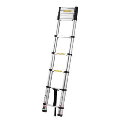 Escalera telescópica de 12.5 pies — De aluminio, ligera, multiusos y plegable — Retracción con un solo toque — Alta resistencia (capacidad máx. de 330 lb) con pies antideslizantes — Ideal para el hogar, trabajos al aire libre y acceso a desvanes.