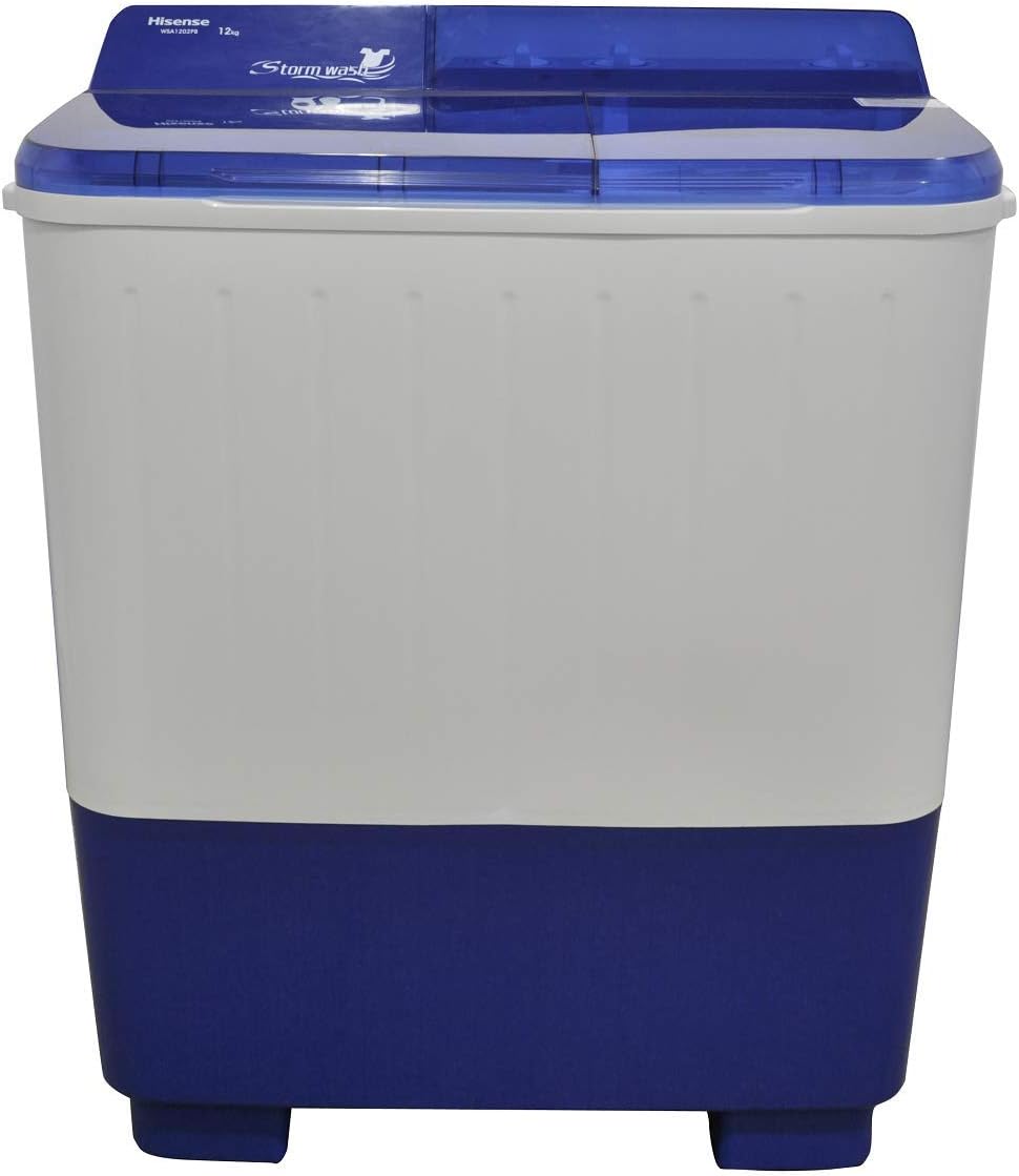 Hisense Lavadora doble tina WSA1604P, Semiautomática, 16 Kg, Temporizador de Lavado y Centrifugado, 88x52x99cm(AnchoxLargoxAlto), Blanco/Azul