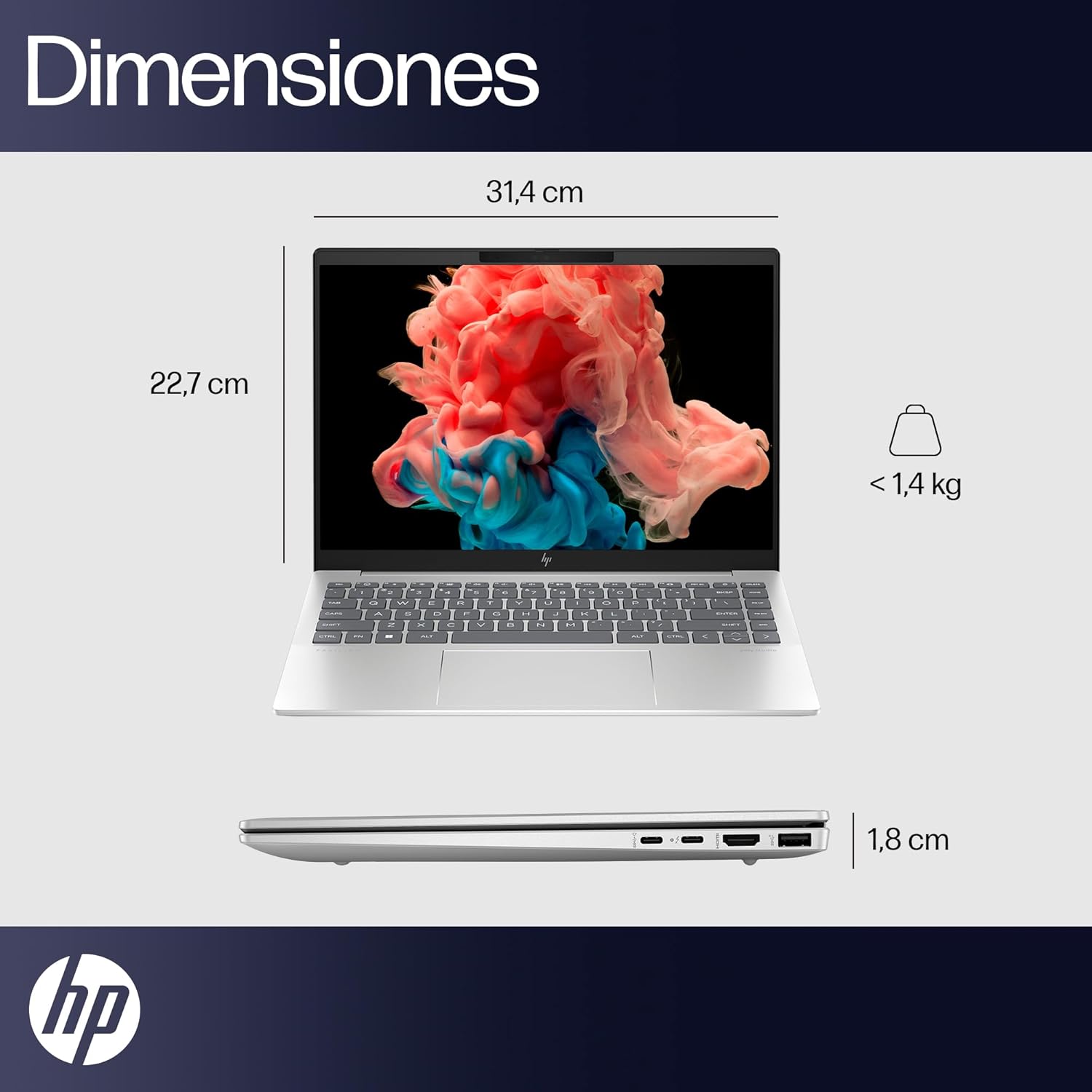 HP Laptop Pavilion Plus 14-ew0001la, Intel Core i5, 16 GB RAM, 512 GB SSD, Pantalla WUXGA (1920x1200), 14", Windows 11 Home, Teclado en Español, Garantía México, Plata Natural