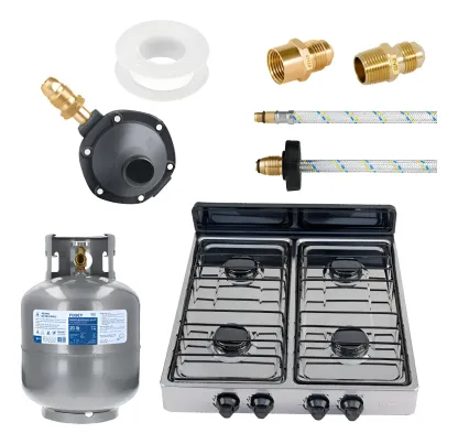 Parrilla Inox 4 Quemadores Con Tanque De Gas Y Accesorios Plateado