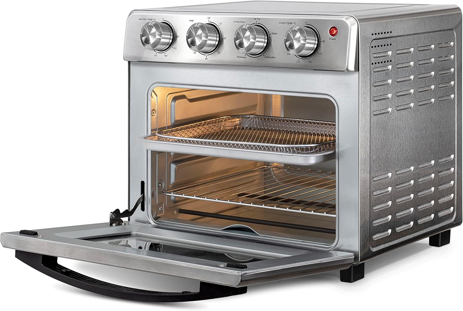 Horno Freidora de Aire Koblenz de 25 Litros, 7 en 1 Fríe sin Aceite, Asa, Gratina, Dora, Tuesta, Calienta, Rostiza, 7 accesorios, 1400 W, Control con Perilla, acero inoxidable (HFKM-1400 IN)