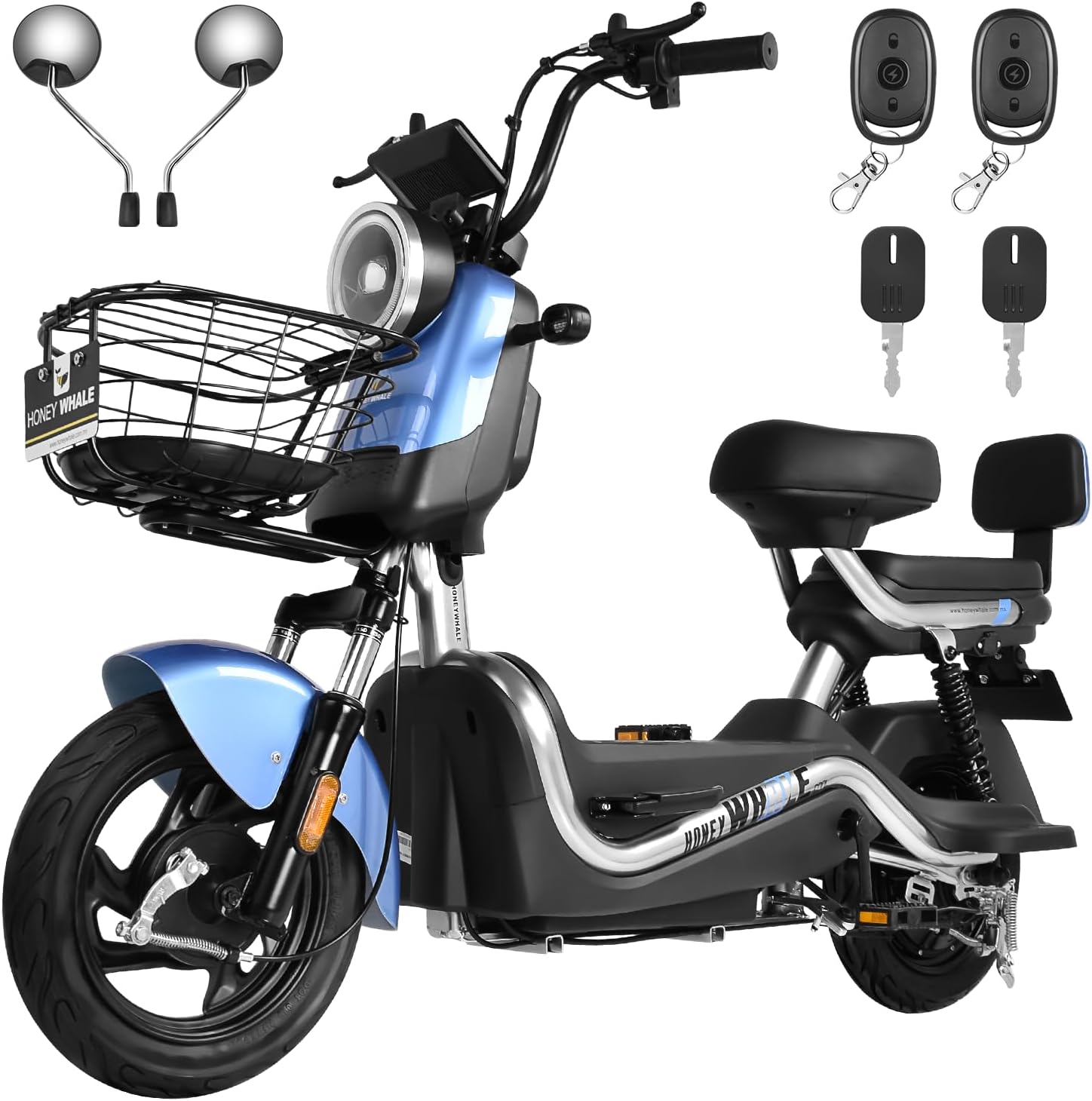 HONEYWHALE U3s Bicicleta Electrica para Adultos, Bicimoto Eléctrica con Alarma, Máxima del Motor 650W, Velocidad Máxima 31KM/H, Autonomía 55-60KM, Baterías de Gran Capacidad de 20AH, Dos Asientos