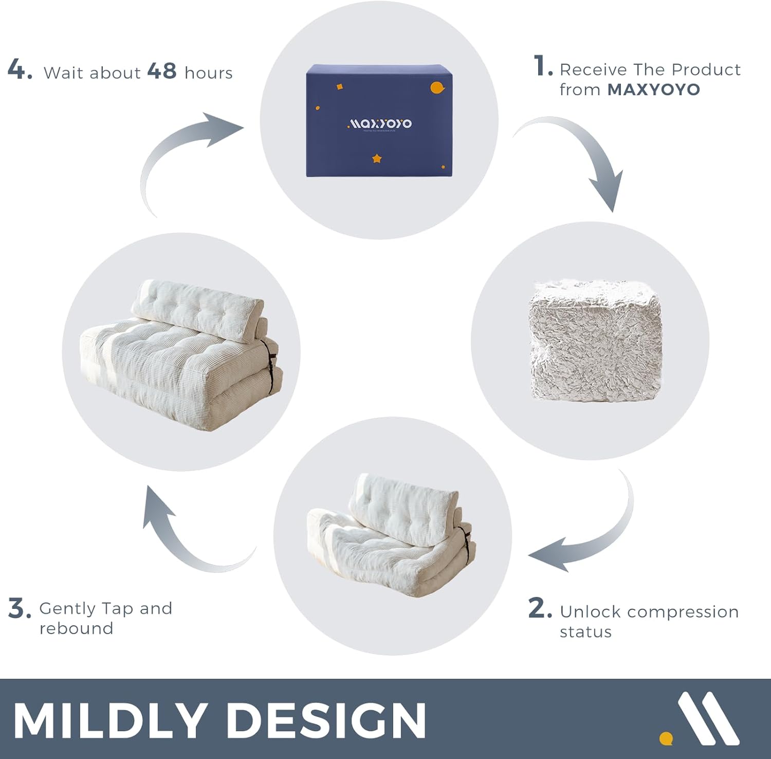 MAXYOYO Sofá Cama Plegable, Silla Convertible para Dormir con Almohada, Colchón Plegable con Soporte para la Espalda, Silla Cama Plegable Portátil Cómoda, Sofá de Piso para Sala de Estar, Recámara