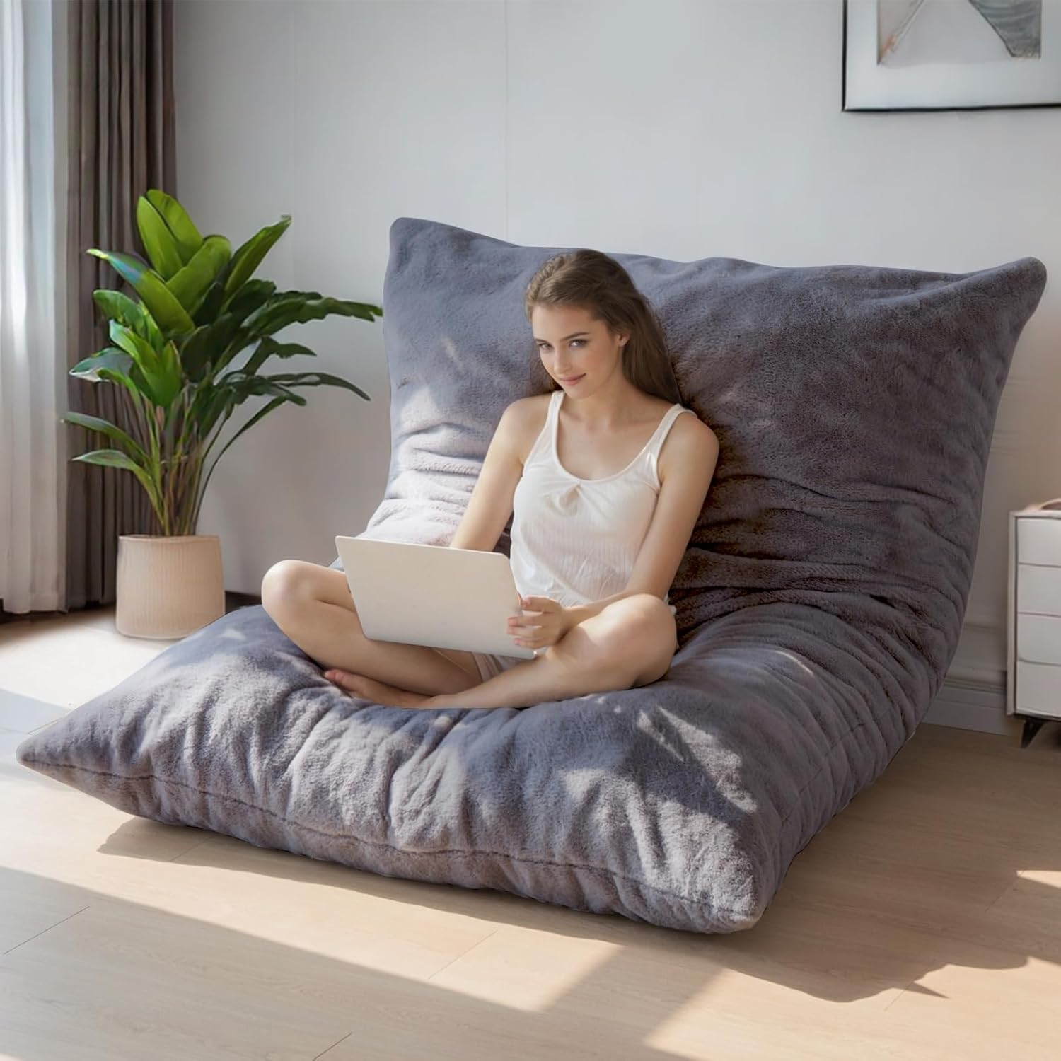 MAXYOYO - Puf plegable para sofá, cama, colchón de piso para adultos, extra grueso, 6 pliegues, sofá para recámara, sala de estar, beige, 135 x 240 cm