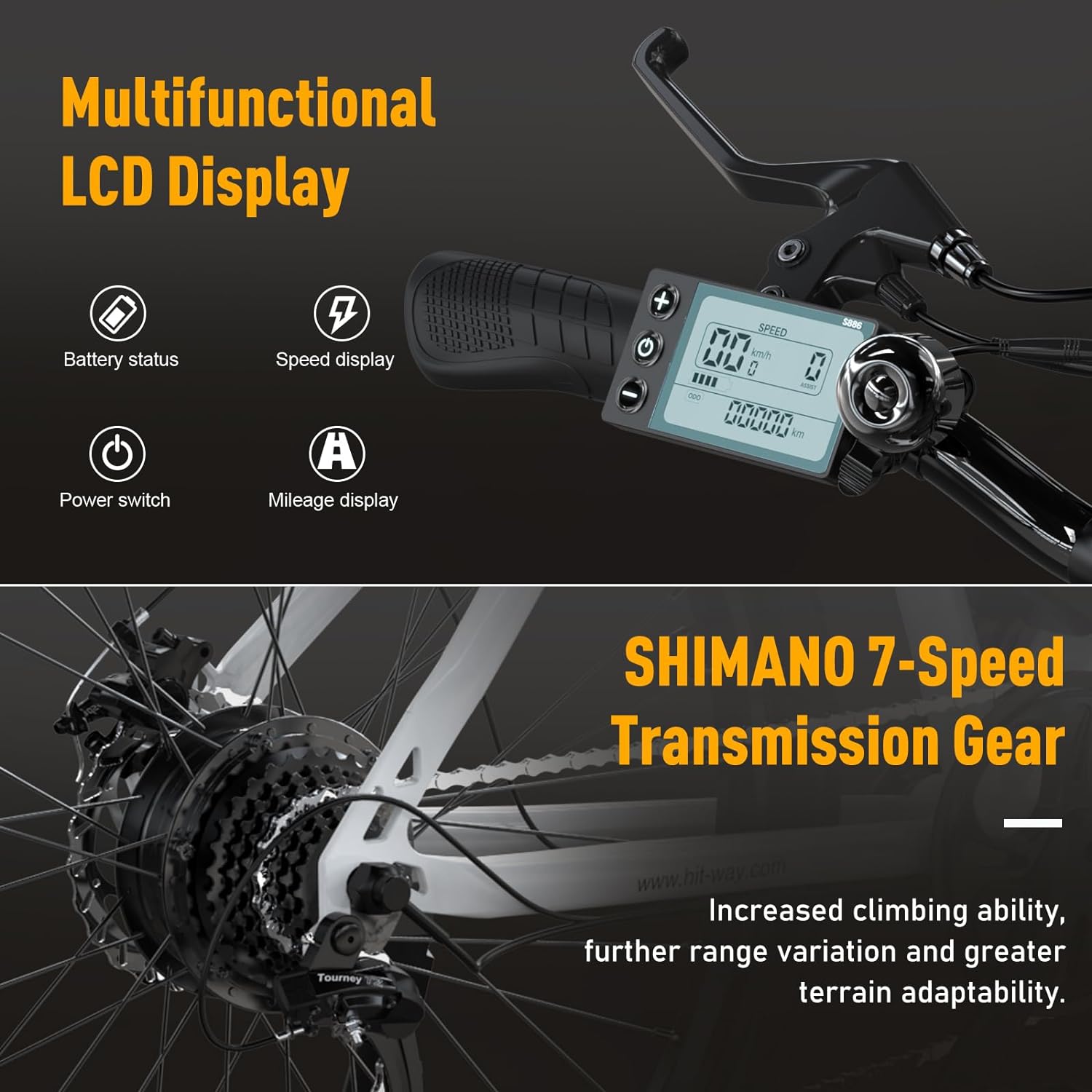 HITWAY - Bicicleta eléctrica para Adultos, Bicicleta E de 26 Pulgadas, 500 W, Bicicleta eléctrica extraíble, 36 V/12 Ah Bicicleta de montaña, Nieve, Playa, con 7 Engranajes-manteles