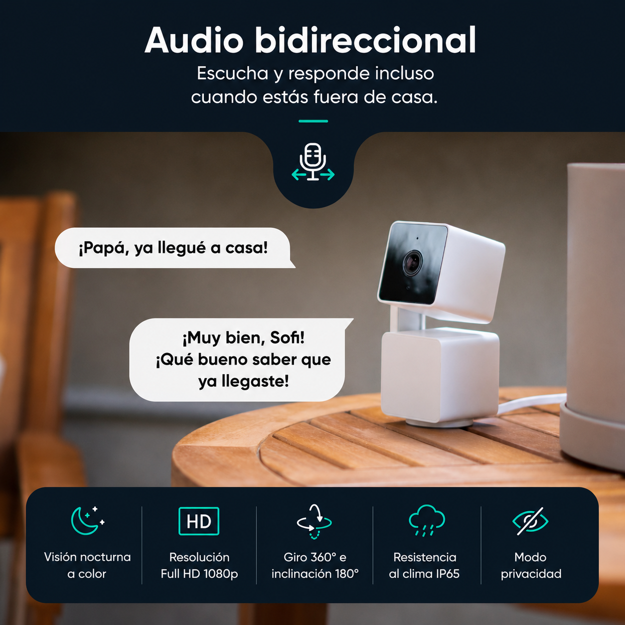 Wyze Cam Pan v3 Cámara de Seguridad para Interior y Exterior | 1080p Full HD | Visión Nocturna a Color | Resistencia IP65