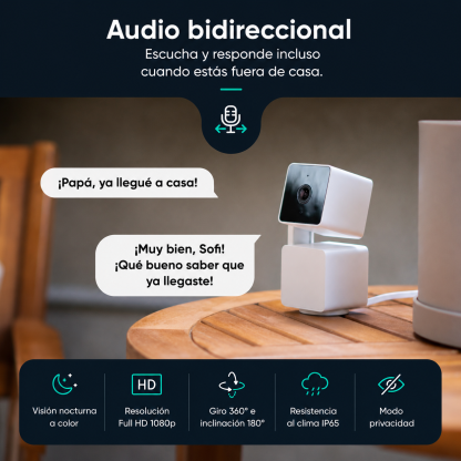 Wyze Cam Pan v3 Cámara de Seguridad para Interior y Exterior | 1080p Full HD | Visión Nocturna a Color | Resistencia IP65