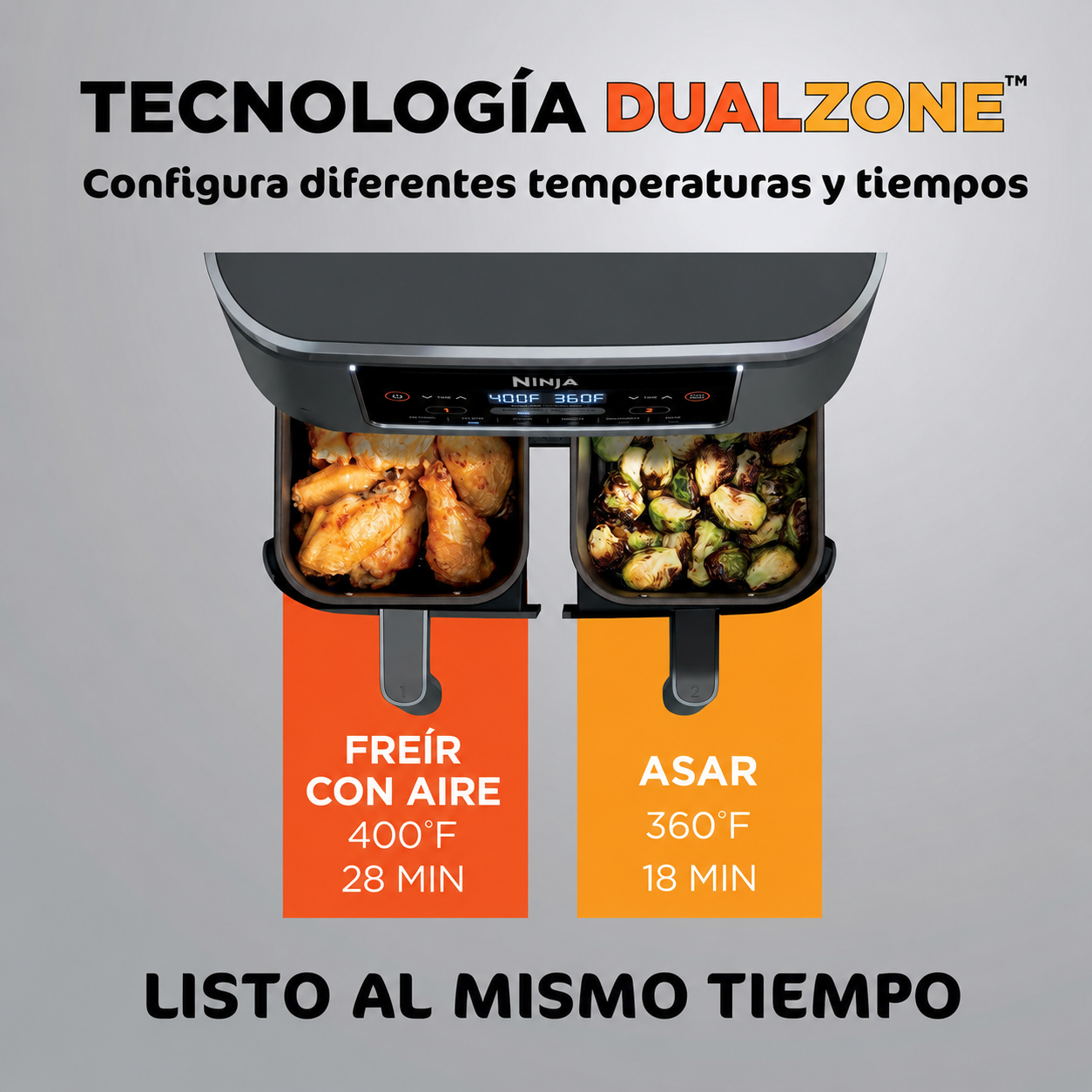 NINJA Foodi DZ201 Freidora de Aire 8 QT, 6 en 1, DualZone, con 2 Cestas Independientes | Match Cook, Smart Finish, Freír al Aire, Asar, Hornear, Recalentar y Deshidratar