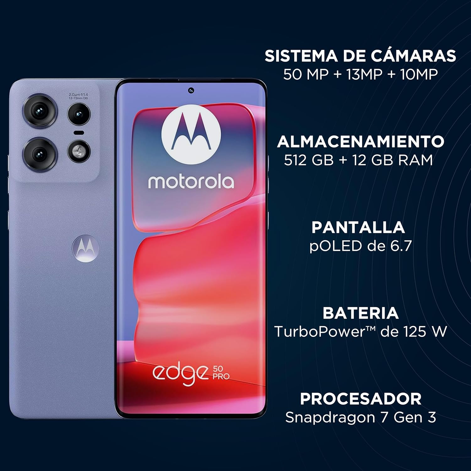 motorola Moto Edge 50 Pro - 512 GB Memoria, 12 GB RAM, Celular Desbloqueado, 1 Año de Garantía - Negro