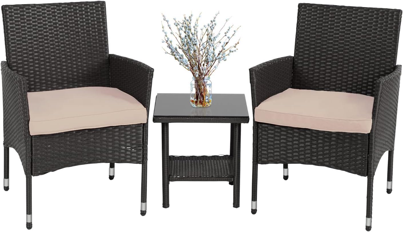 FDW - Juego de Muebles de Patio para Exteriores, Muebles de Mimbre para sillas de ratán con Mesa de Centro para Patio, Patio, césped, Porche, Piscina, balcón, Negro y Beige
