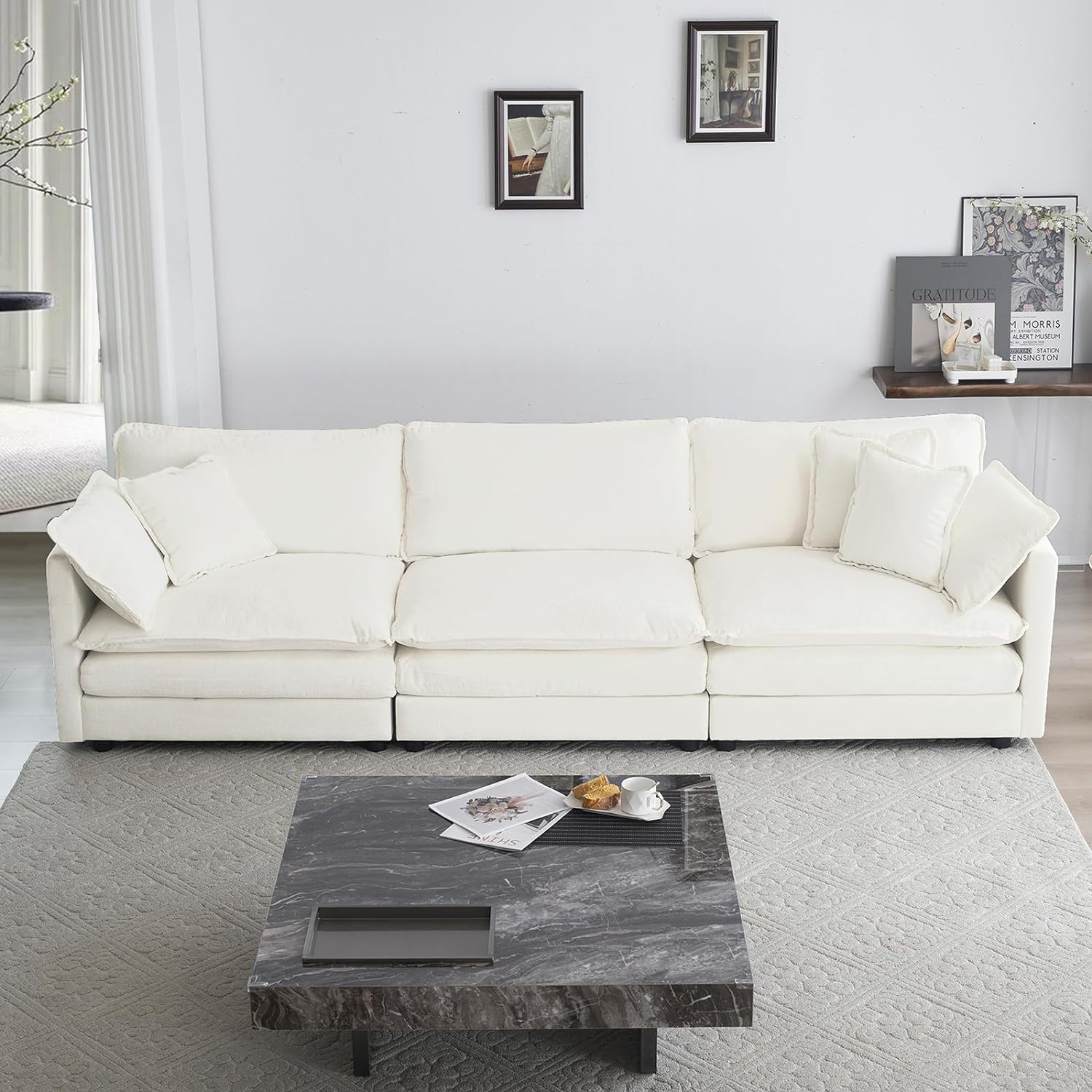 Neylory - Sofá de dos plazas con 2 almohadas para sala de estar, recámara, departamento, 2 plazas de felpilla para asiento profundo