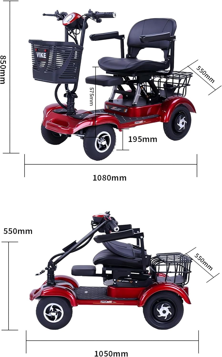 Scooters Eléctricos de 4 Ruedas,Silla de Ruedas Eléctrica Móvil para Adultos Mayores Scooters Eléctricos Plegables de 380W para Adultos Mayores,48v20ah Carga: 200kg(440lb) Autonomía hasta 25 Millas (Azul /Motor doble)