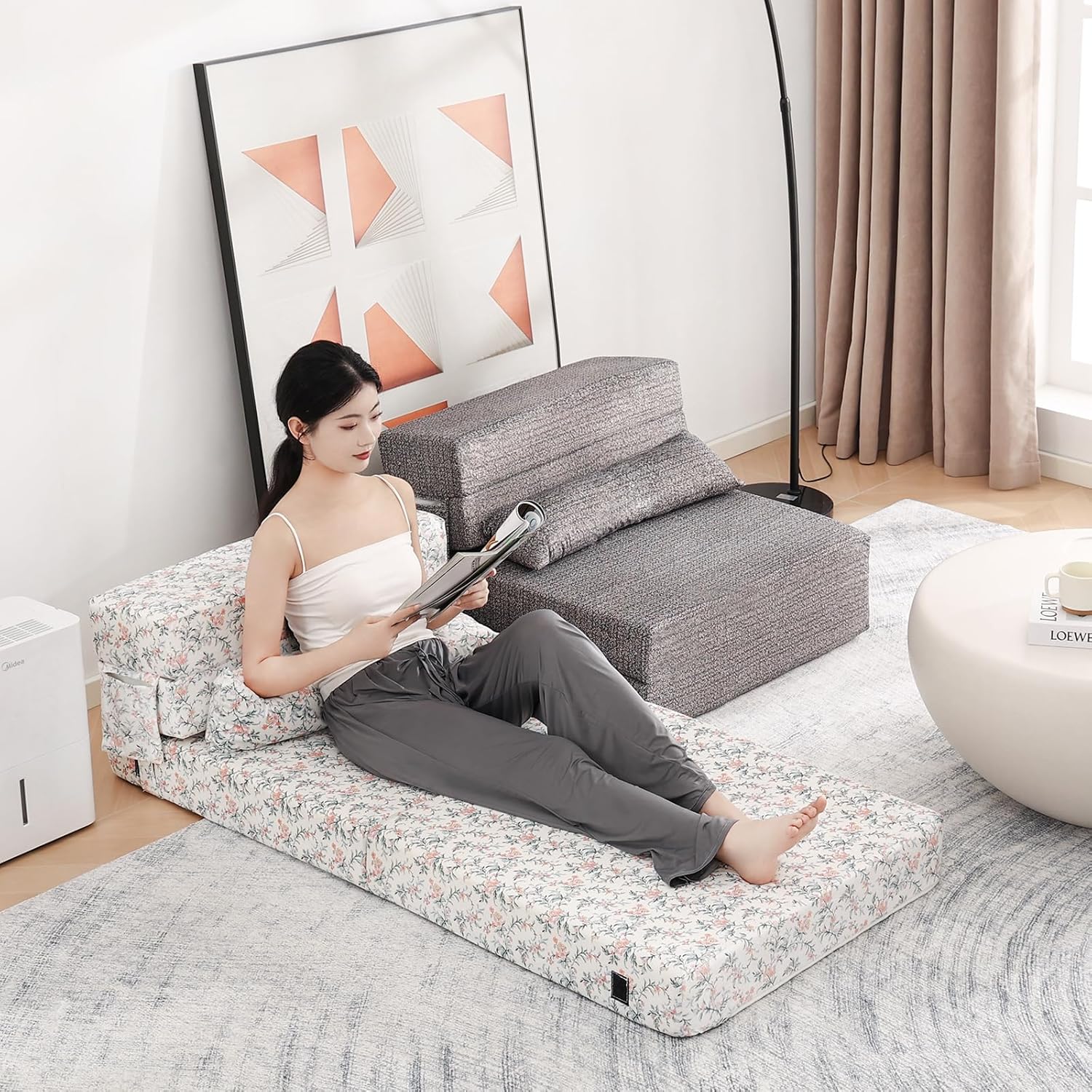 Tiita - Sillón de futón, tamaño individual, sofá cama plegable con almohada, colchón de piso y futón para sala de estar, recámara, uso de invitados, departamento