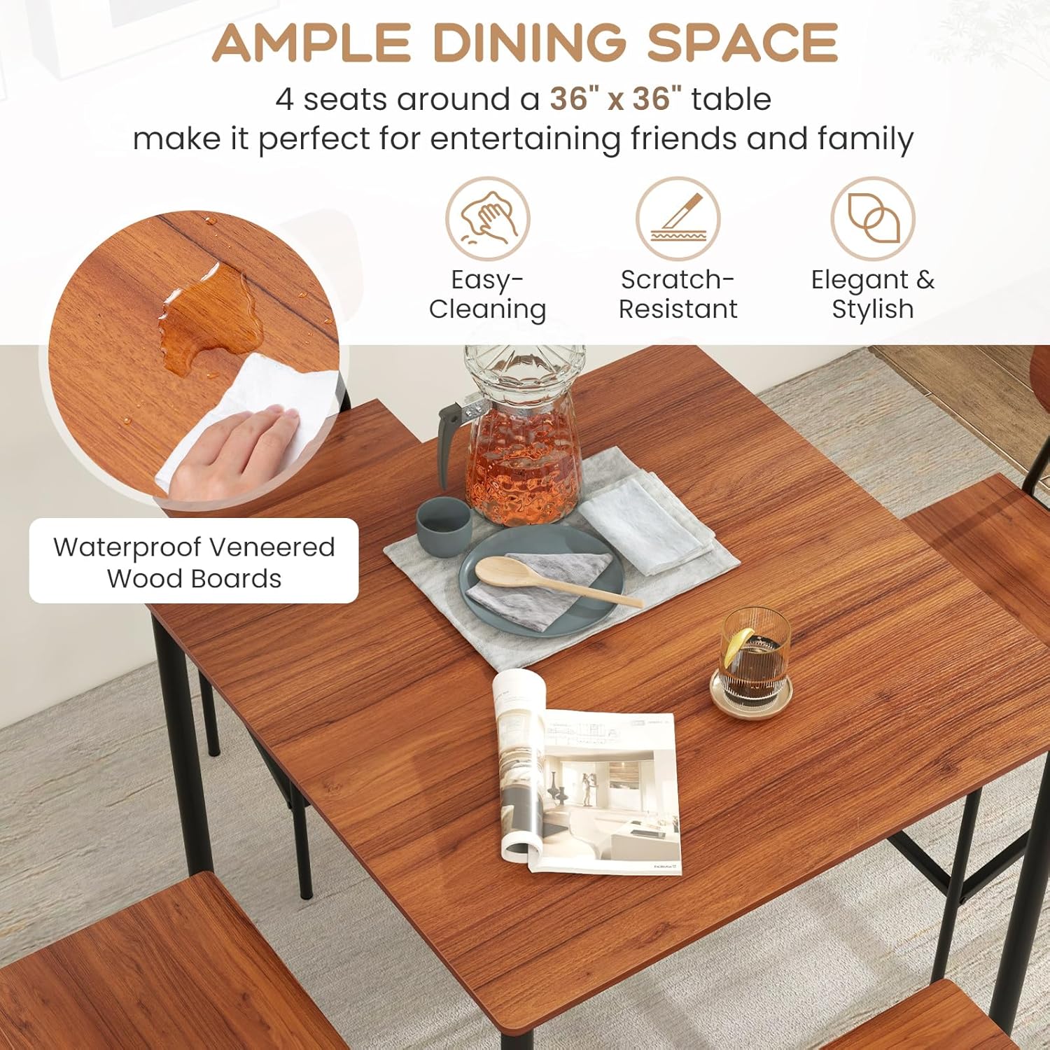 Juego de mesa de comedor de 5 piezas con mesa de altura y 4 taburetes de bar, juego de comedor industrial de cocina con reposapiés y respaldo, juego de comedor que ahorra espacio para pub,