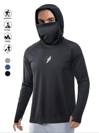 Men's Sun Protection Hoodie Set,FishingHoodiewithMask,Casual Breathable Fishing Jacket,Quick Dry Sportswear with Face Cover,SunProtectionFishingGear,Outdoor Adventure Clothing,Sportswear and Activewear