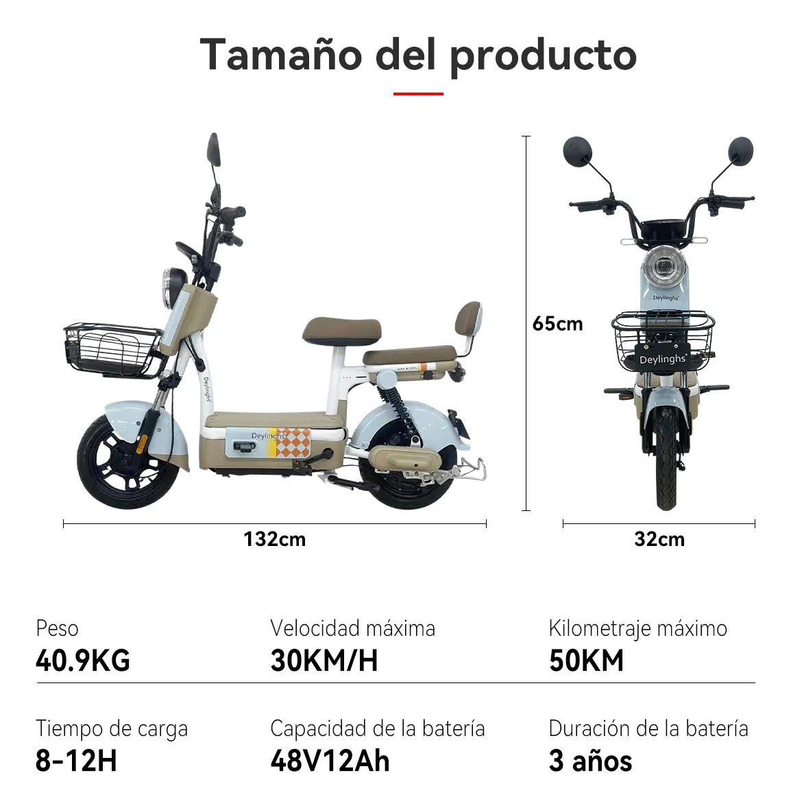 Deylinghs® Bicicleta Eléctrica Para Adultos 500w 30km/h Led
