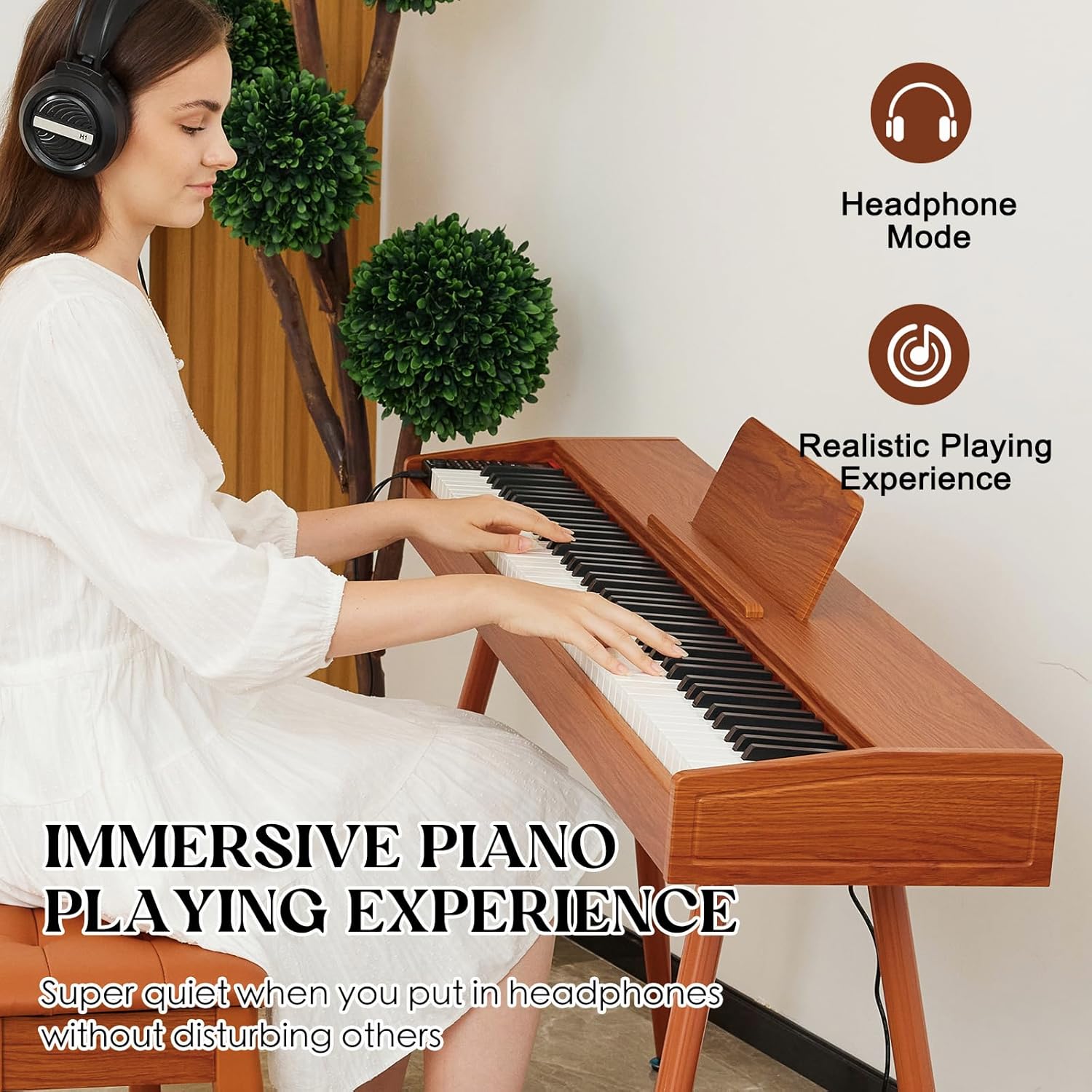 Teclado digital para piano de 88 teclas semiponderado, piano eléctrico de tamaño completo para principiantes, con soporte de partitura, pedal, adaptador de corriente, modo de auriculares,