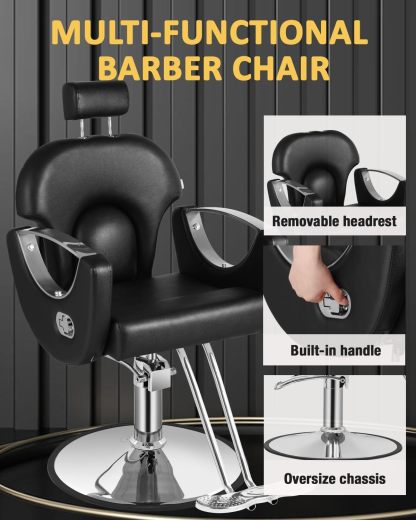 Silla de peluquero de salón, silla reclinable para peluquero, silla de peluquería con bomba hidráulica resistente, silla de peluquería giratoria de 360 grados para peluquería en casa, color rosa