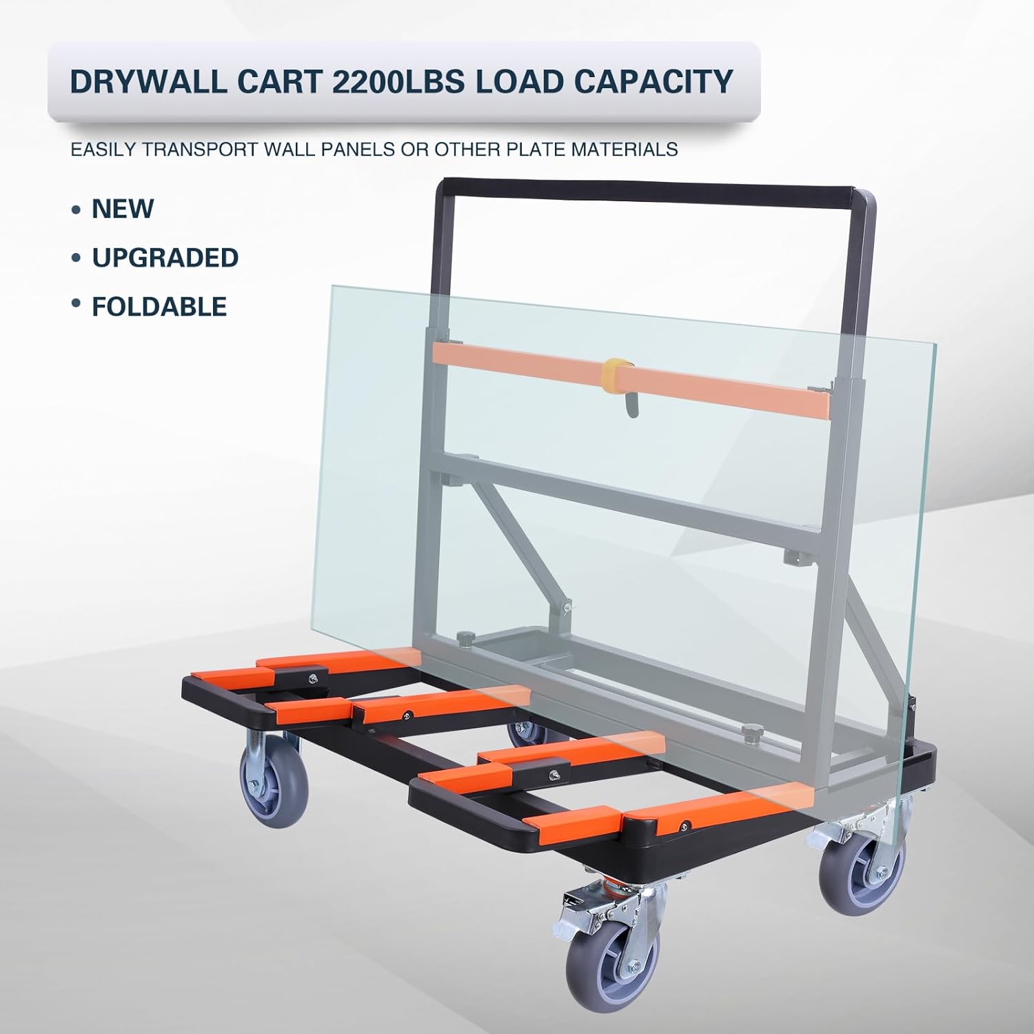 Carrito plegable para paneles de yeso, resistente, carga de plataforma de yeso de 2000 libras, carrito de panel con cubierta grande extendida, panel de madera contrachapada de madera contrachapada y