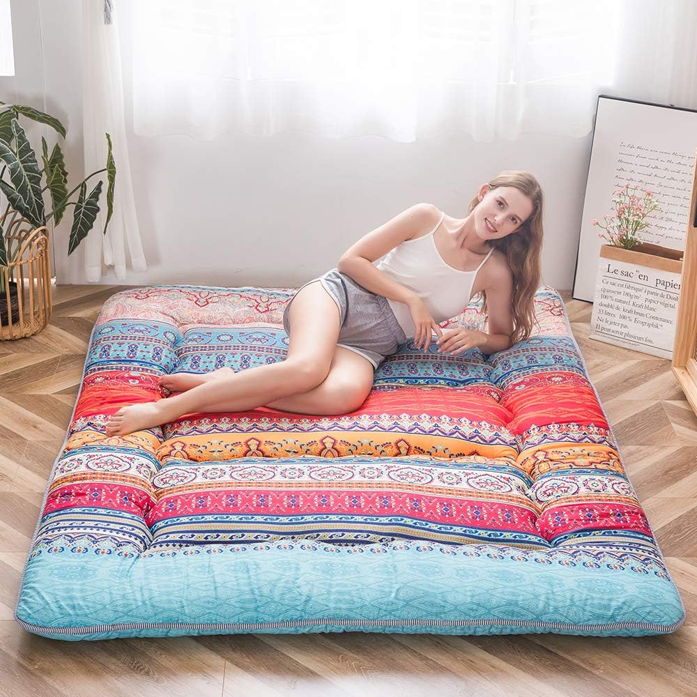MAXYOYO - Puf plegable para sofá, cama, colchón de piso para adultos, extra grueso, 6 pliegues, sofá para recámara, sala de estar, beige, 135 x 240 cm