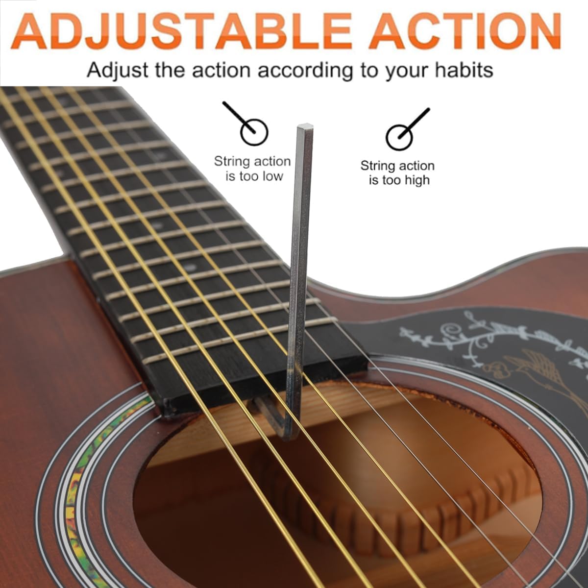 Kit de guitarra eléctrica acústica de 39 pulgadas con ecualizador de 4 bandas con estuche, juego de cuerdas, capo, paño de limpieza, afinador, púas, correa para el hombro y cable (Black)