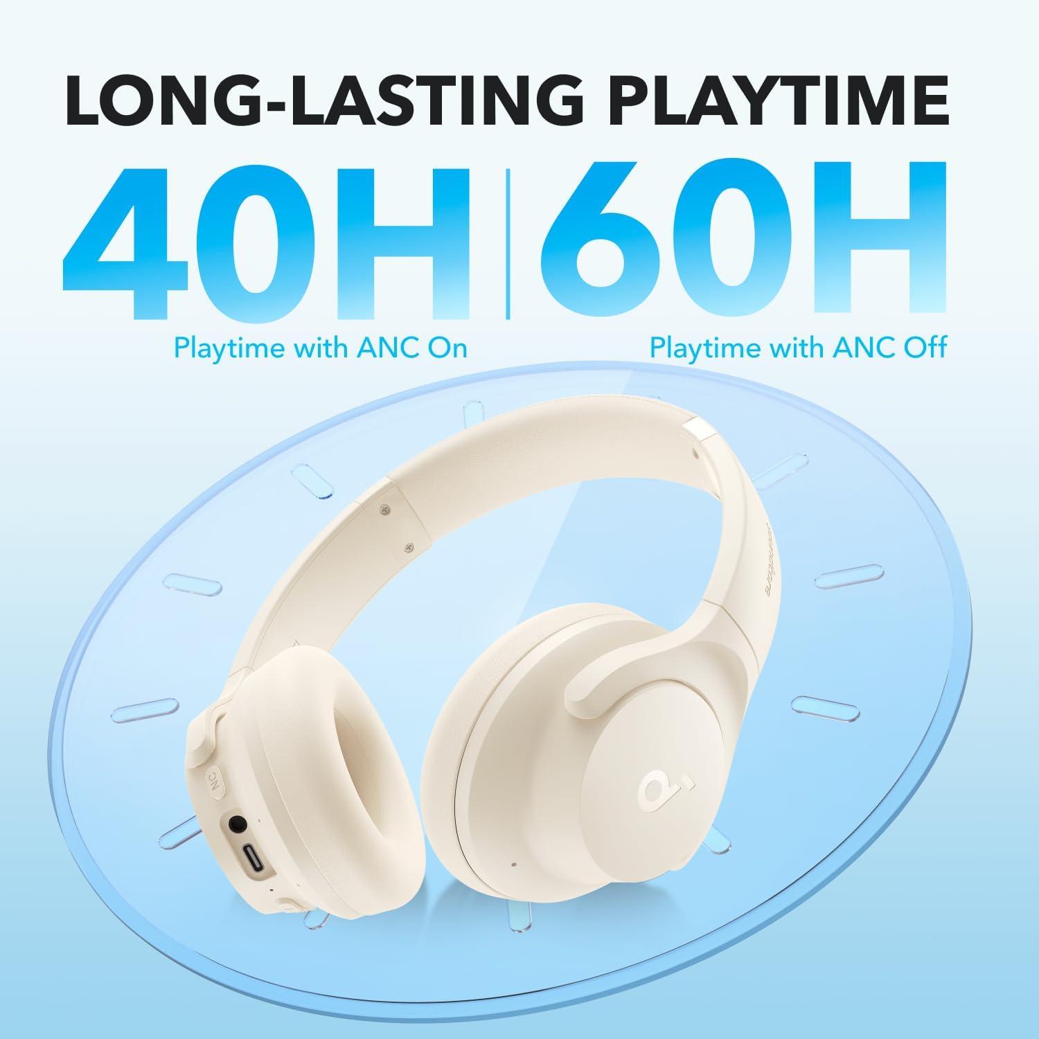 Soundcore Audífonos Inalámbricos Diadema Q20i, Cancelación de Ruido Activa Híbrida, Bluetooth, 40H ANC, Alta Resolución, Big Bass, App, Transparencia, Viajes