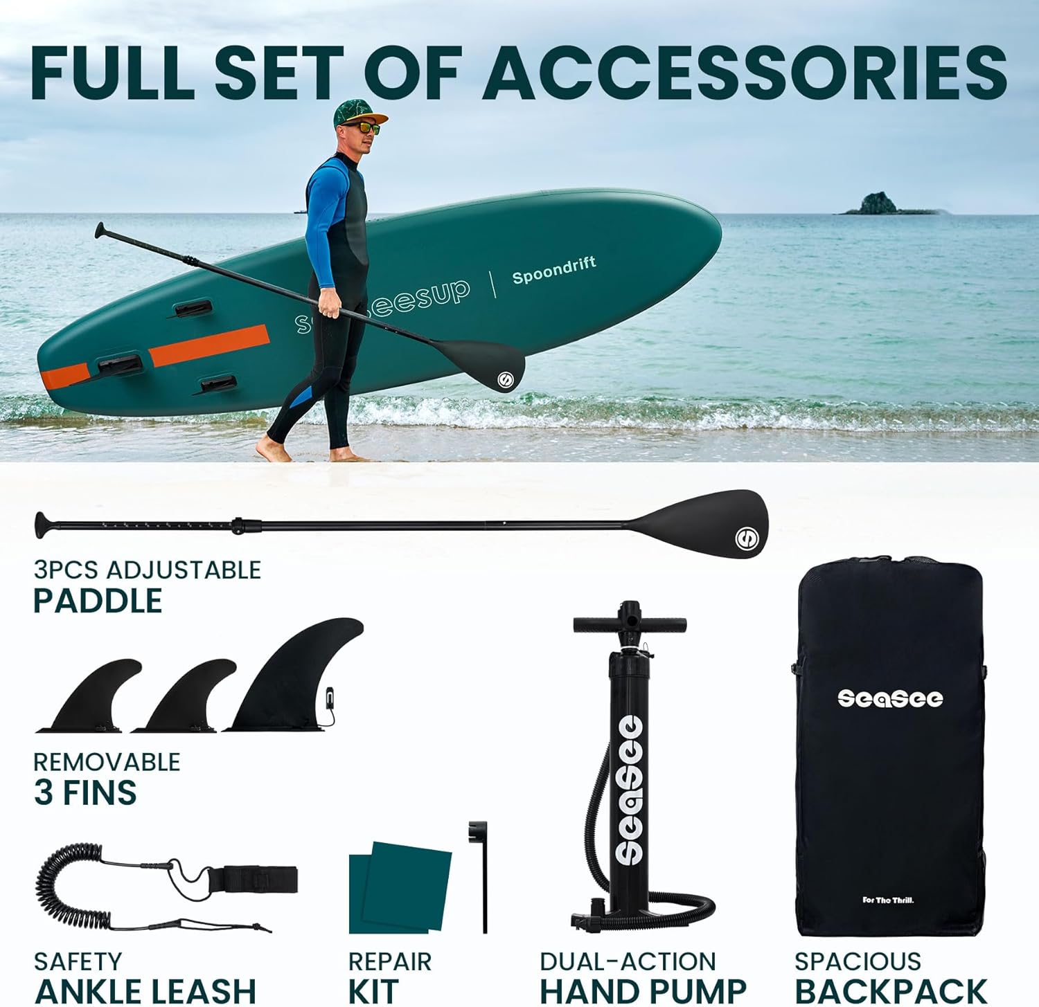 SEASEESUP Tablas de Remo inflables con Accesorios Sup, Tabla de Remo de 12 pies, Duradera, Ligera, diseño Estable de 33 Pulgadas de Ancho para Adultos con sobrepeso
