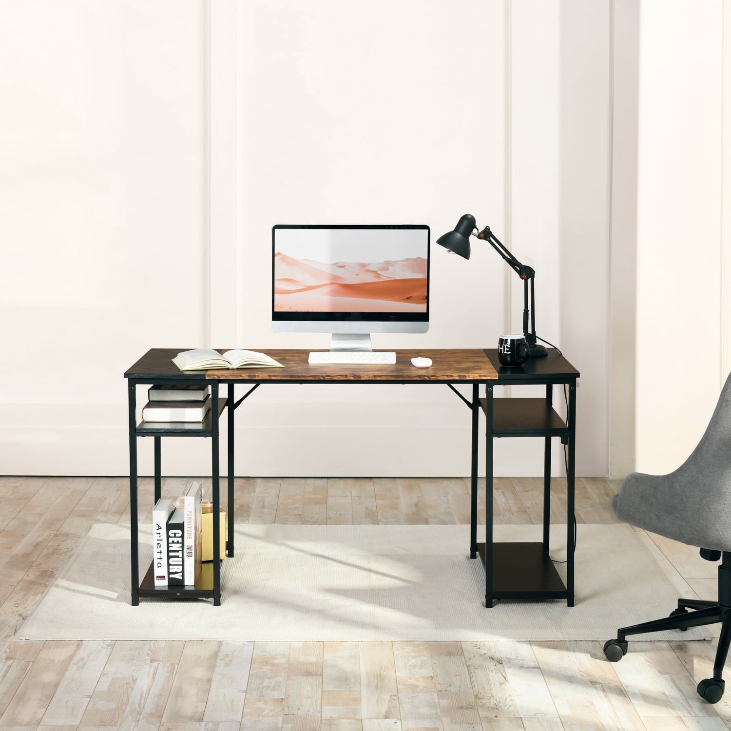 Escritorio Grande 140cm Color Madera con Negro,con Bolsa de Almacenamiento