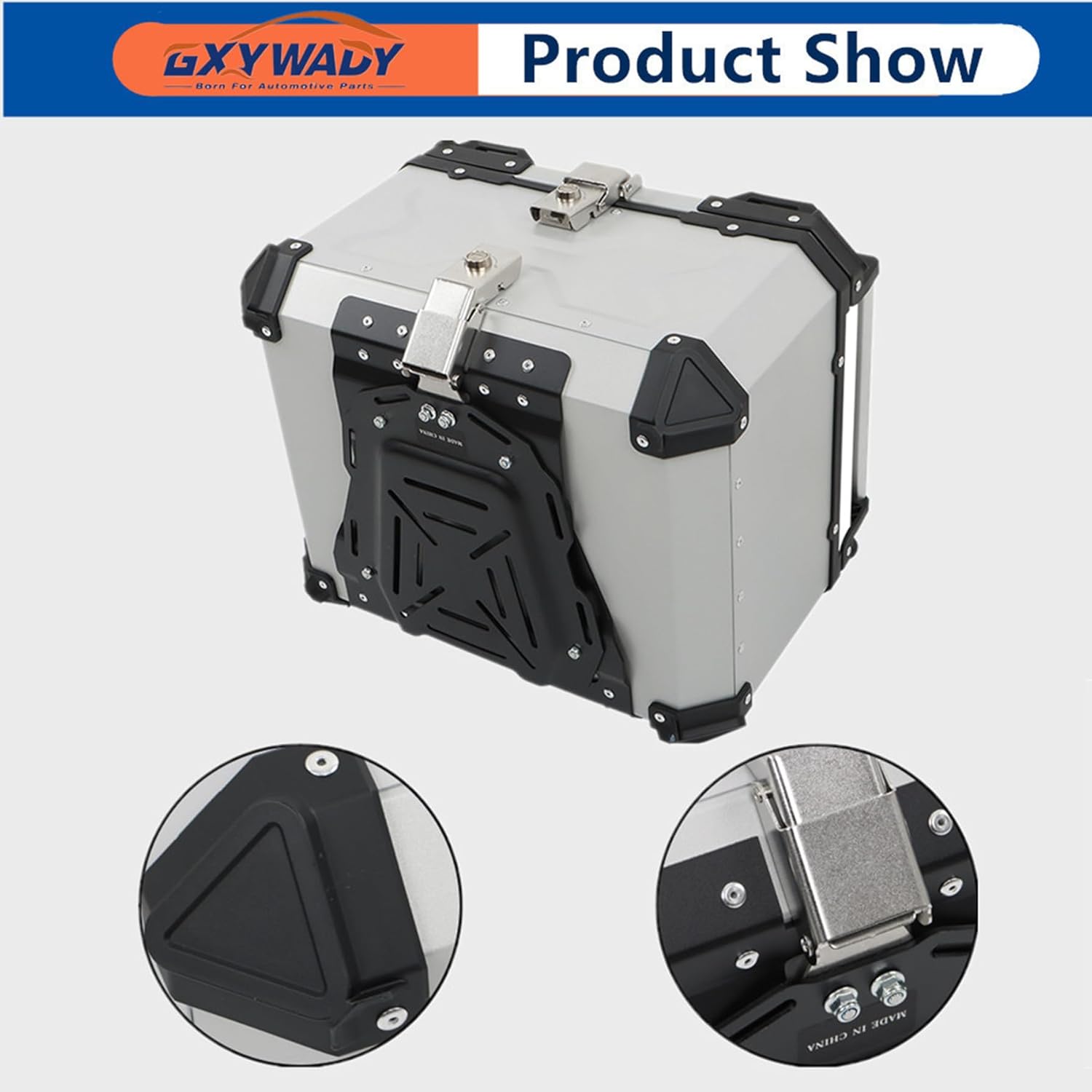 GXYWADY - Carcasa superior para motocicleta, 55L-X, color plata, aleación de aluminio, caja trasera para motocicleta, con espacio amplio y aspecto fresco, caja trasera para maletero de motocicleta,