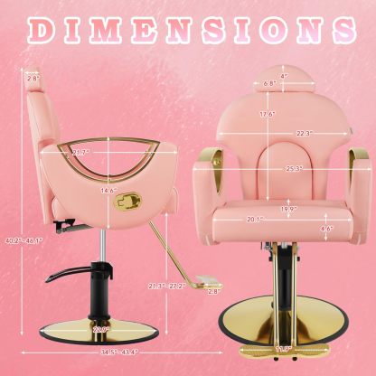 Silla de peluquero de salón, silla reclinable para peluquero, silla de peluquería con bomba hidráulica resistente, silla de peluquería giratoria de 360 grados para peluquería en casa, color rosa