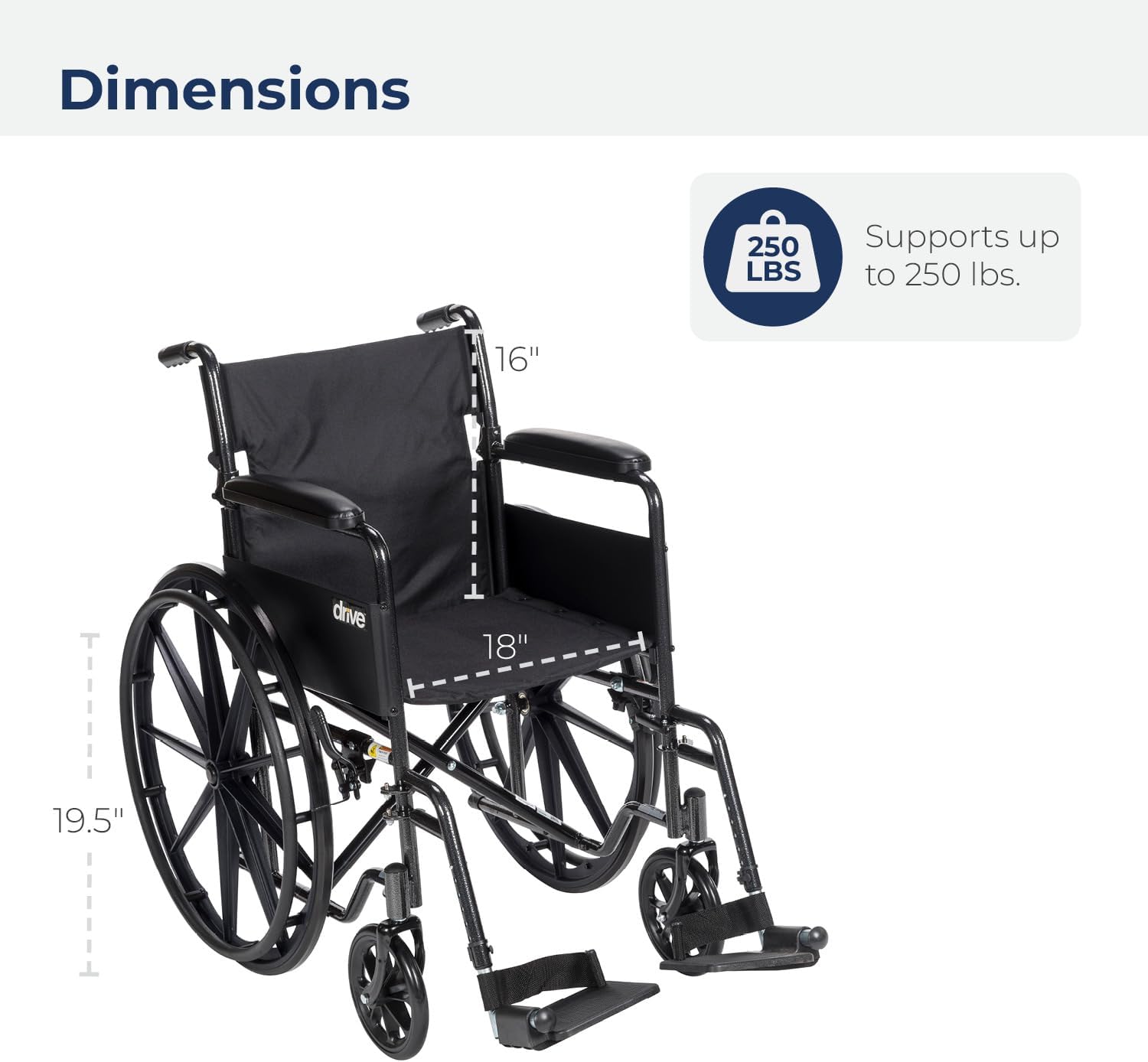 Drive Medical Silver Sport 1 silla de ruedas con brazos completos y reposapiés extraíble